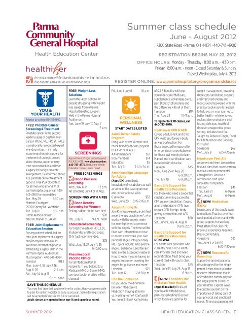 Summer class schedule - Parma Community General Hospital