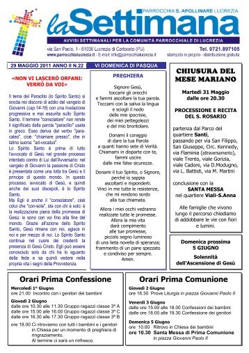 Orari Prima Confessione Orari Prima Comunione - Parrocchia Sant ...