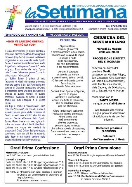 Orari Prima Confessione Orari Prima Comunione - Parrocchia Sant ...