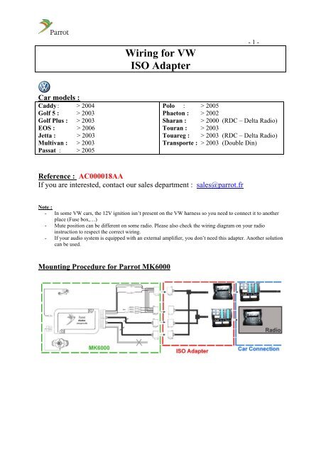 Wiring for VW ISO Adapter - Parrot