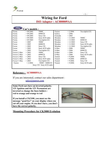 Wiring for Ford - Parrot