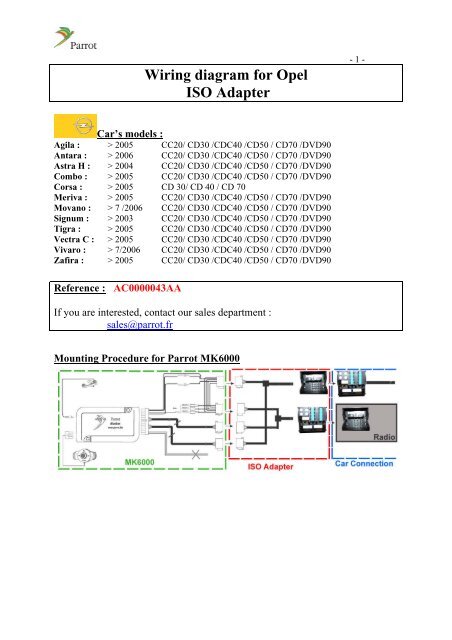 Wait a minute Arbitrage Perfervid Wiring diagram for Opel ISO Adapter - Parrot