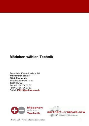 MÃ¤dchen wÃ¤hlen Technik - Stiftung Partner fÃ¼r Schule NRW