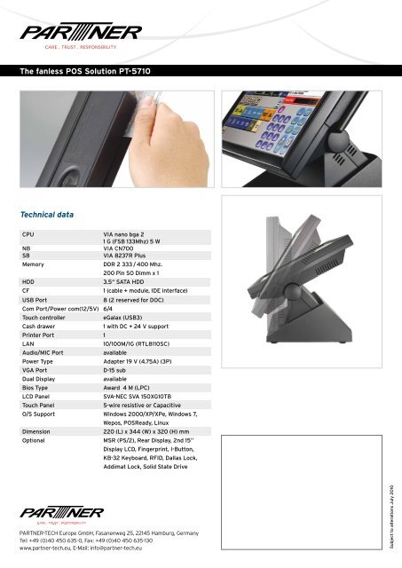 POS Terminal PT-5710 POS Terminal PT-5710 - Partner Tech