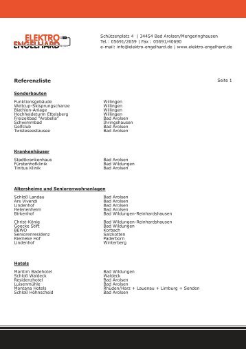 Referenzliste download (PDF Datei 60KB) - Elektro Engelhard