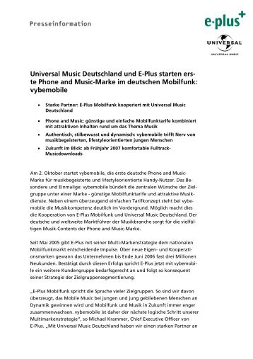 Universal Music Deutschland und E-Plus starten ... - Partnervertrieb.de