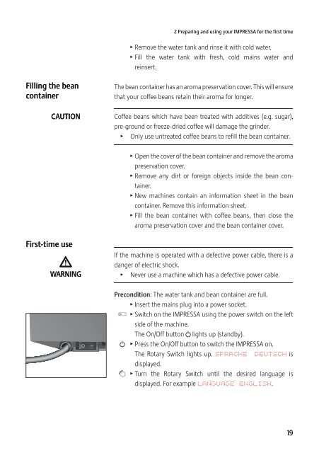 Instructions for Use, Manual JURA IMPRESSA Z5 - Esperanza