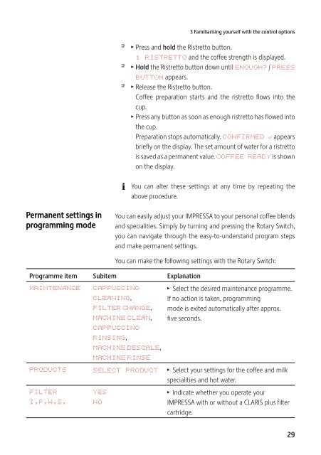 Instructions for Use, Manual JURA IMPRESSA Z5 - Esperanza