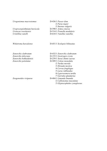 List of plathelminths and acanthocephalants with host species