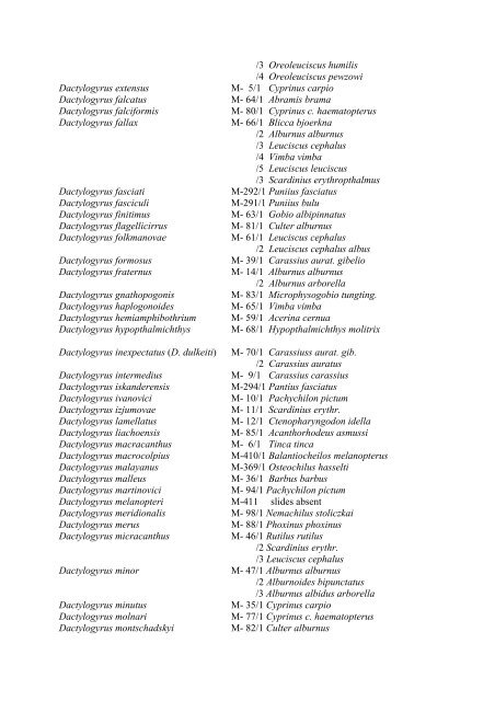 List of plathelminths and acanthocephalants with host species