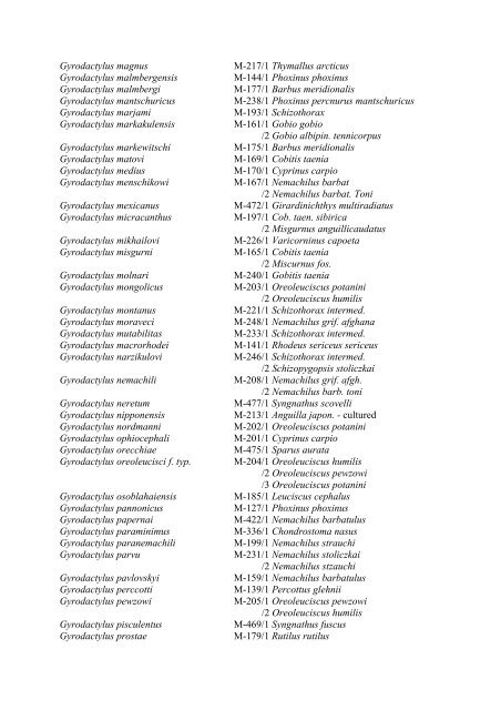 List of plathelminths and acanthocephalants with host species