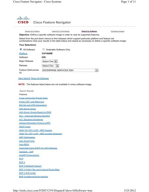 Cisco Feature Navigator