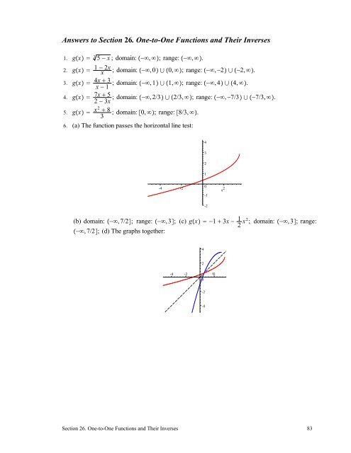 Answers to Section 26. One-to-One Functions and Their Inverses