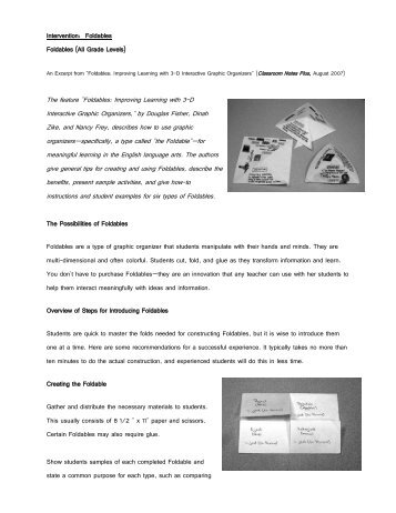 Intervention: Foldables Foldables (All Grade Levels) The feature ...