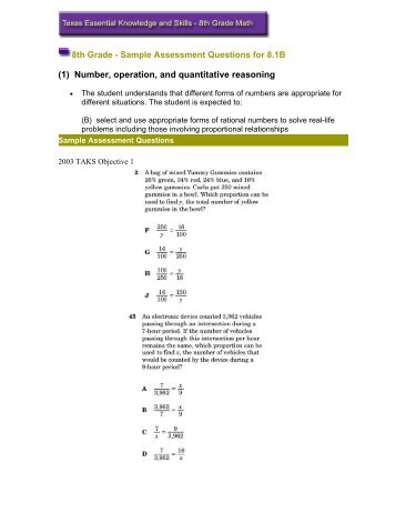 8th Grade - Sample Assessment Questions for 8.1B (1) Number ...