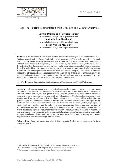 Post Hoc Tourist Segmentation with Conjoint and Cluster ... - Pasos