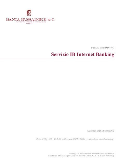 Servizio IB Internet Banking - Banca Passadore