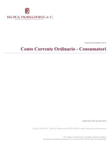 Conto Corrente Ordinario - Consumatori - Banca Passadore