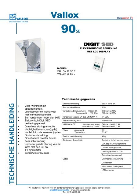 VALLOX 90SE TECHNISCH.pdf - KLIMACOMFORT