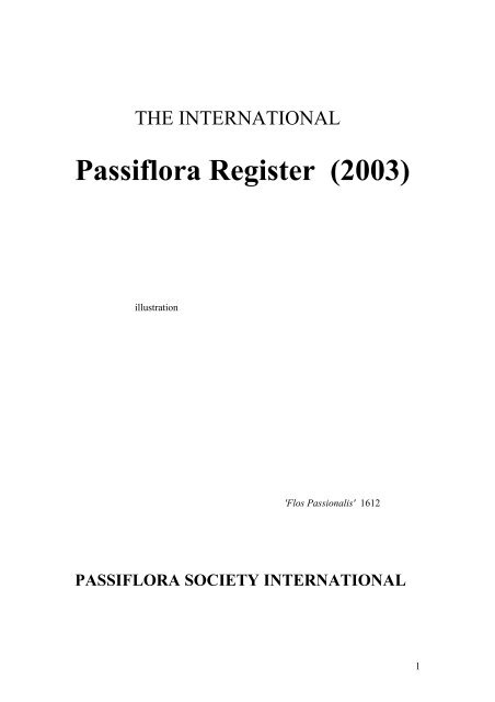 Passiflora Register (2003) - Passion Flowers