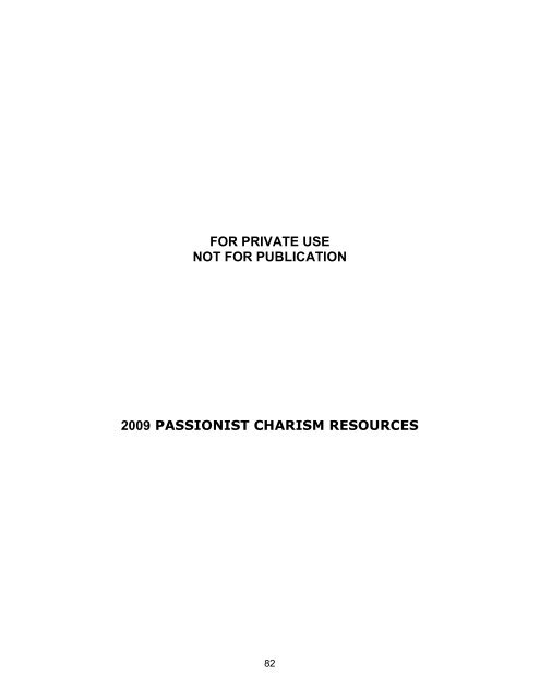 2009 PASSIONIST CHARISM RESOURCES - Passionists