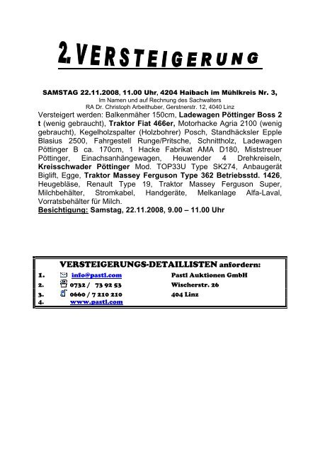 Versteigerungsliste - Pastl Auktionen