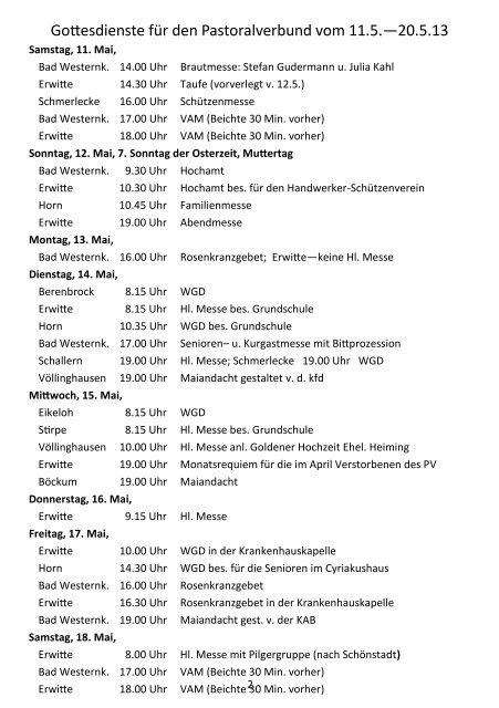 Pfarrnachrichten Pastoralverbund Erwitte