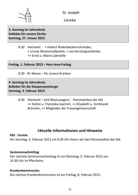 3. Februar 2013 - Pastoralverbund SchloÃ Holte - Stukenbrock