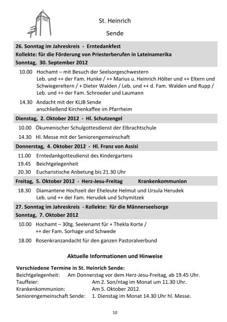 Oktober 2012 - Pastoralverbund SchloÃ Holte - Stukenbrock
