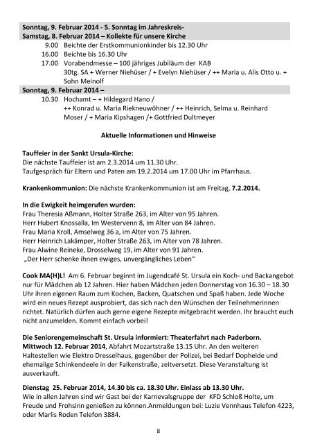 Sonntag, 9. Februar 2014 - Pastoralverbund Schloß Holte ...