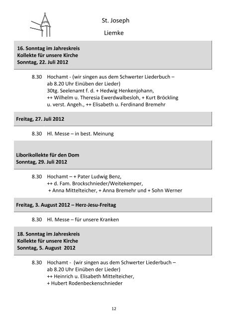 Sonntag, 22. Juli 2012 - Pastoralverbund SchloÃ Holte - Stukenbrock