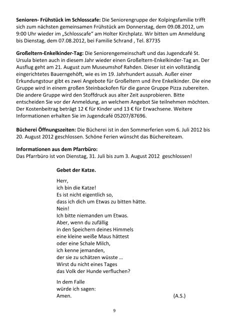 Sonntag, 22. Juli 2012 - Pastoralverbund SchloÃ Holte - Stukenbrock