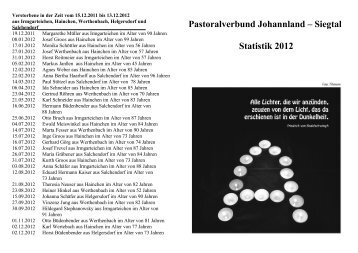 Pfarrnachrichten Statistik 2012 - Pastoralverbund Johannland-Siegtal