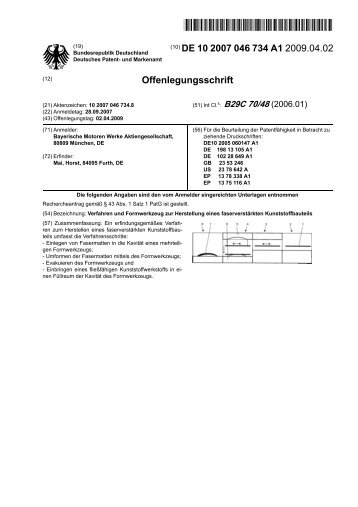 Verfahren und Formwerkzeug zur Herstellung eines faserverstÃ¤rkten ...