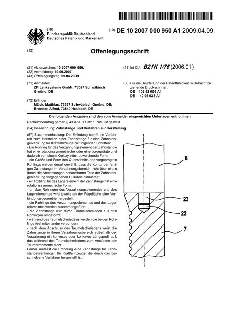 Zahnstange und Verfahren zur Herstellung