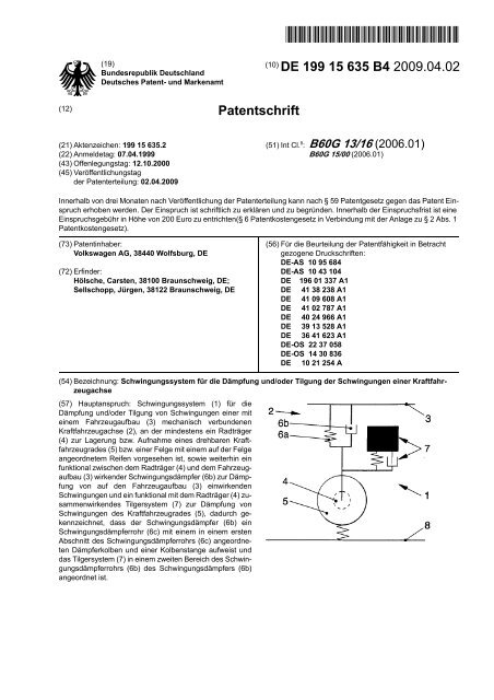 Schwingungssystem fÃ¼r die DÃ¤mpfung und/oder Tilgung der ...