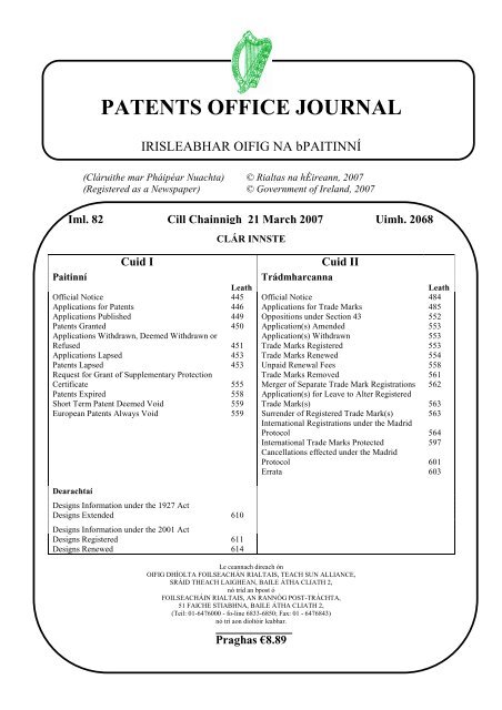 2068 - patents office journal - Irish Patents Office