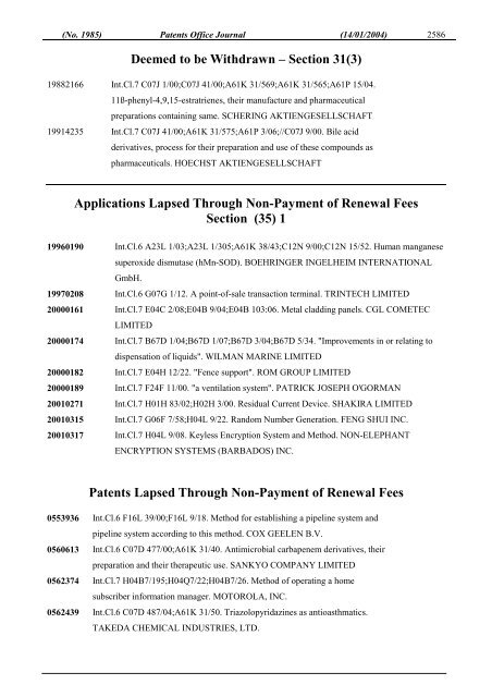 PATENTS OFFICE JOURNAL - Irish Patents Office