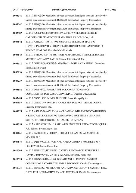 PATENTS OFFICE JOURNAL - Irish Patents Office