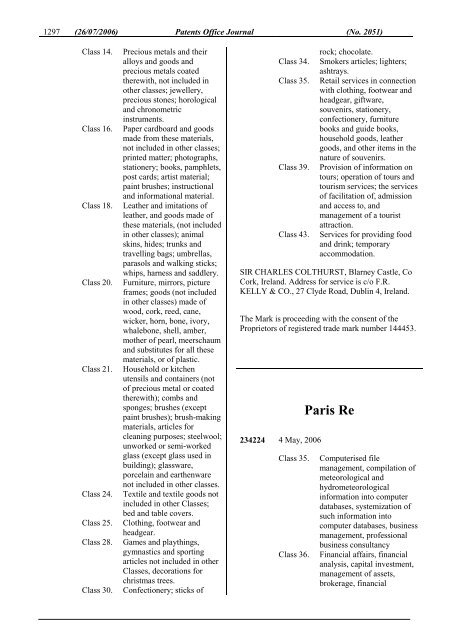 PATENTS OFFICE JOURNAL - Irish Patents Office