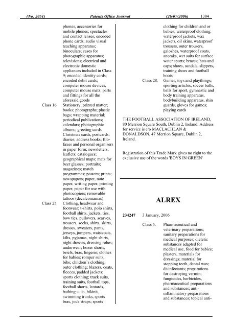 PATENTS OFFICE JOURNAL - Irish Patents Office