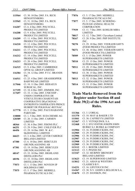 PATENTS OFFICE JOURNAL - Irish Patents Office