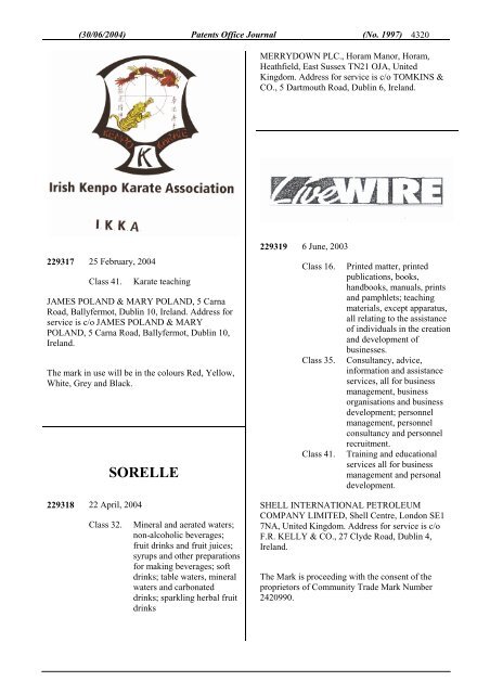 PATENTS OFFICE JOURNAL - Irish Patents Office