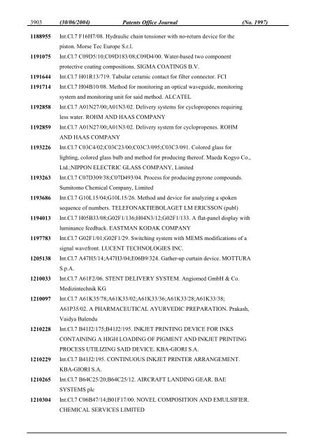 PATENTS OFFICE JOURNAL - Irish Patents Office