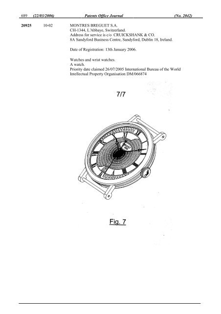 PATENTS OFFICE JOURNAL - Irish Patents Office