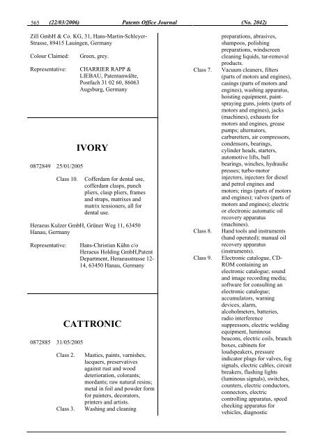 PATENTS OFFICE JOURNAL - Irish Patents Office