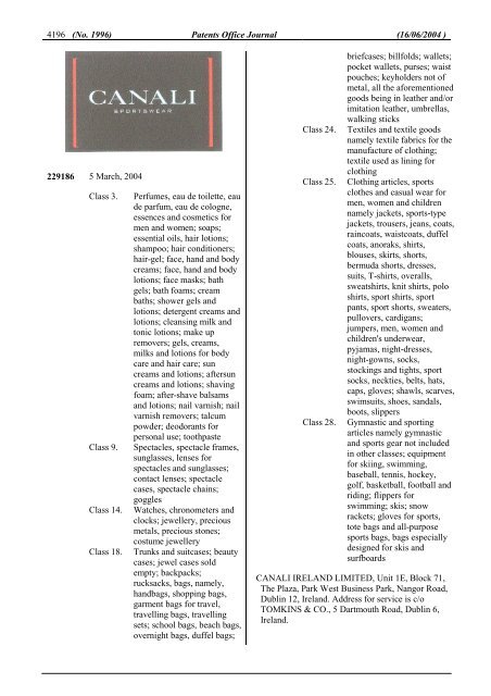 PATENTS OFFICE JOURNAL - Irish Patents Office