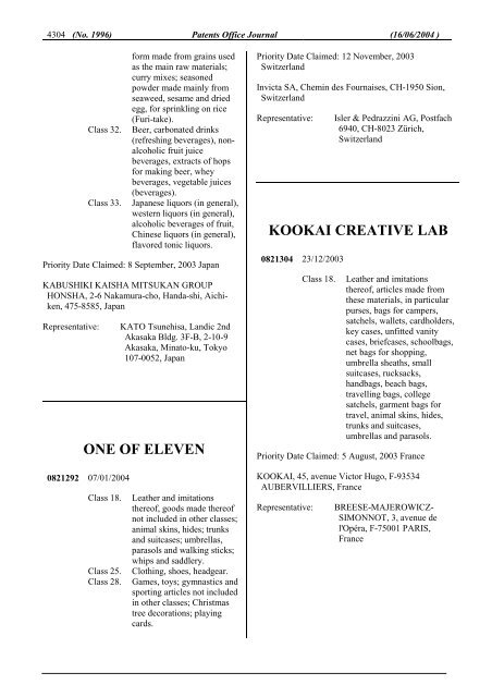 PATENTS OFFICE JOURNAL - Irish Patents Office