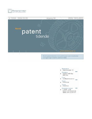 Norsk patenttidende nr 10 - 2004 - Patentstyret