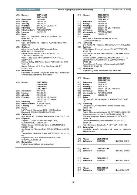 Norsk Patenttidende nr 09/05 - Patentstyret